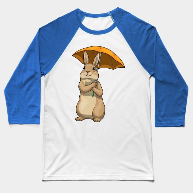 Rabbit Raining Umbrella Baseball T-Shirt by Markus Schnabel